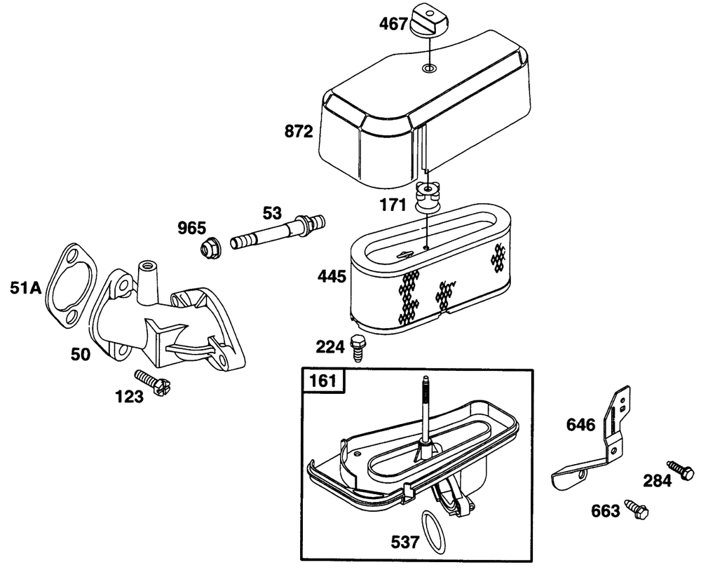 Air Cleaner Grp, Muffler Grp Diagram and Parts List for 285707-0670-XX  Briggs and Stratton Engine